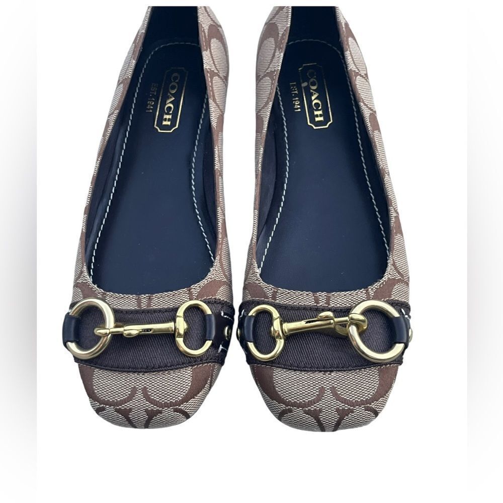 Brown Coach Logo Round Toe Ballet Flat w/Gold Fittings Like New Size 6B - Picture 4 of 12